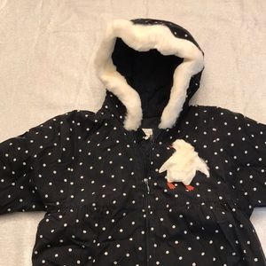 Babymini polka dotted snowsuit with white fur trim